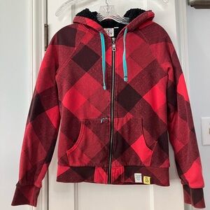 Vintage Roxy Hoodie, Roxy Sweatshirt Jacket Y2K Roxy Sherpa Hoodie Buffalo Plaid